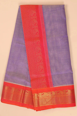 Purple & Red Handwoven Silk Cotton Kanchipuram Saree