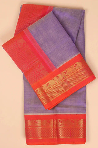 Purple & Red Handwoven Silk Cotton Kanchipuram Saree