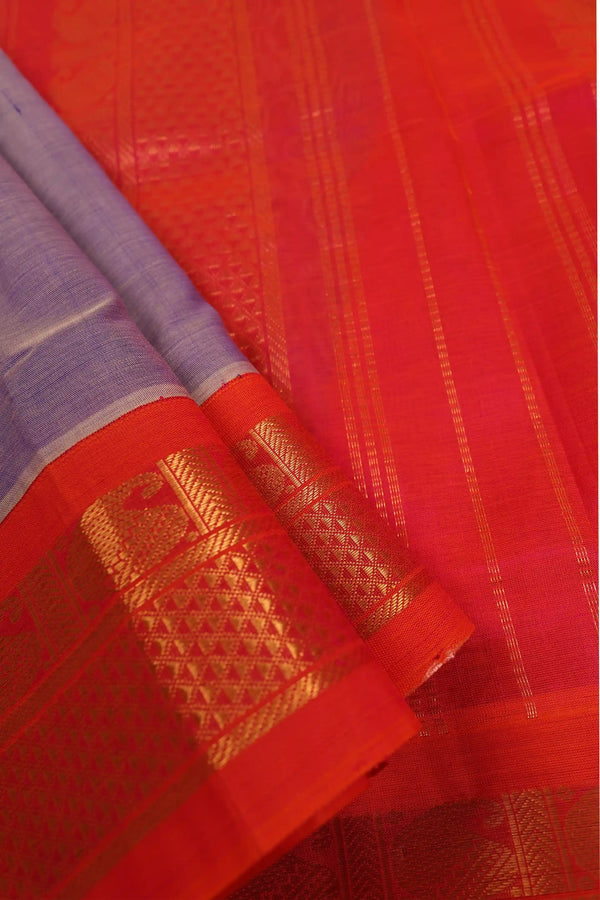 Purple & Red Handwoven Silk Cotton Kanchipuram Saree