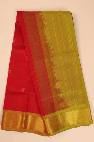 Green & Red Handwoven Silk Cotton Kanchipuram saree