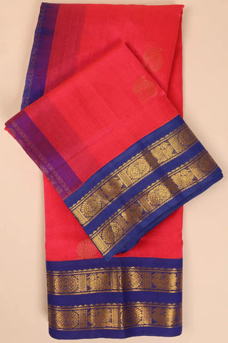 Orange-Pink Handwoven Silk Cotton Kanchipuram Saree