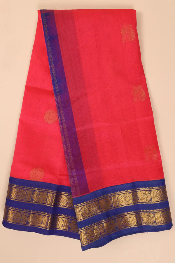 Orange-Pink Handwoven Silk Cotton Kanchipuram Saree