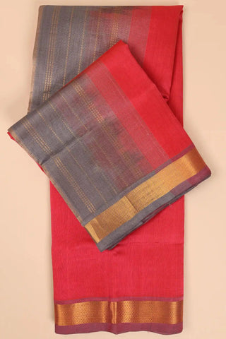 Grey & Pink Handwoven Silk Cotton Kanchipuram saree