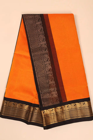 Orange & Black Handwoven Silk Cotton Kanchipuram saree