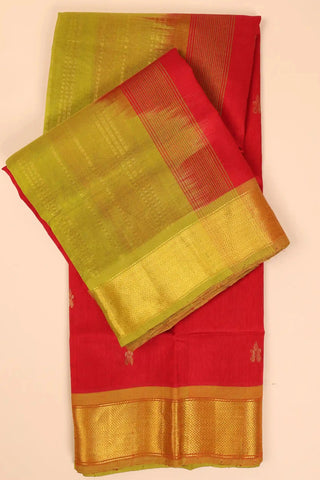 Green & Red Handwoven Silk Cotton Kanchipuram saree