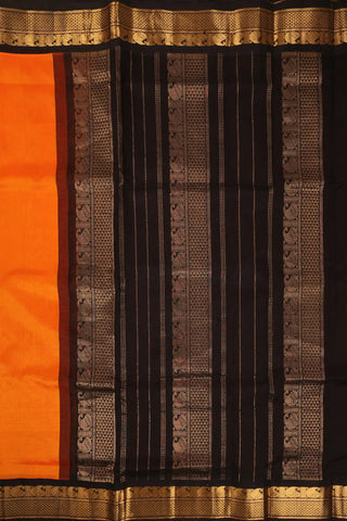 Orange & Black Handwoven Silk Cotton Kanchipuram saree