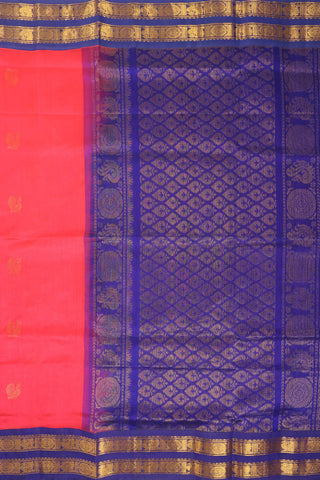 Orange-Pink Handwoven Silk Cotton Kanchipuram Saree