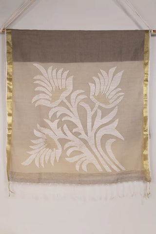 Khaki Jamdani Handloom Saree