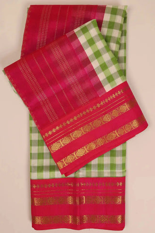 Green & Red Handwoven Silk Cotton Kanchipuram saree