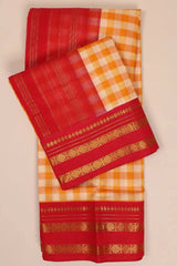 Yellow & Red Handwoven Silk Cotton Kanchipuram Saree