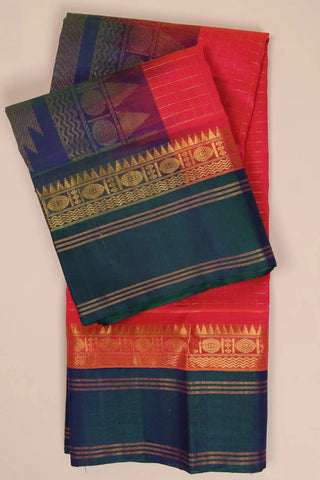 Pink & Teal green Handwoven Silk Cotton Kanchipuram saree