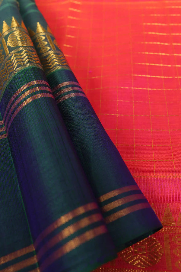 Pink & Teal green Handwoven Silk Cotton Kanchipuram saree