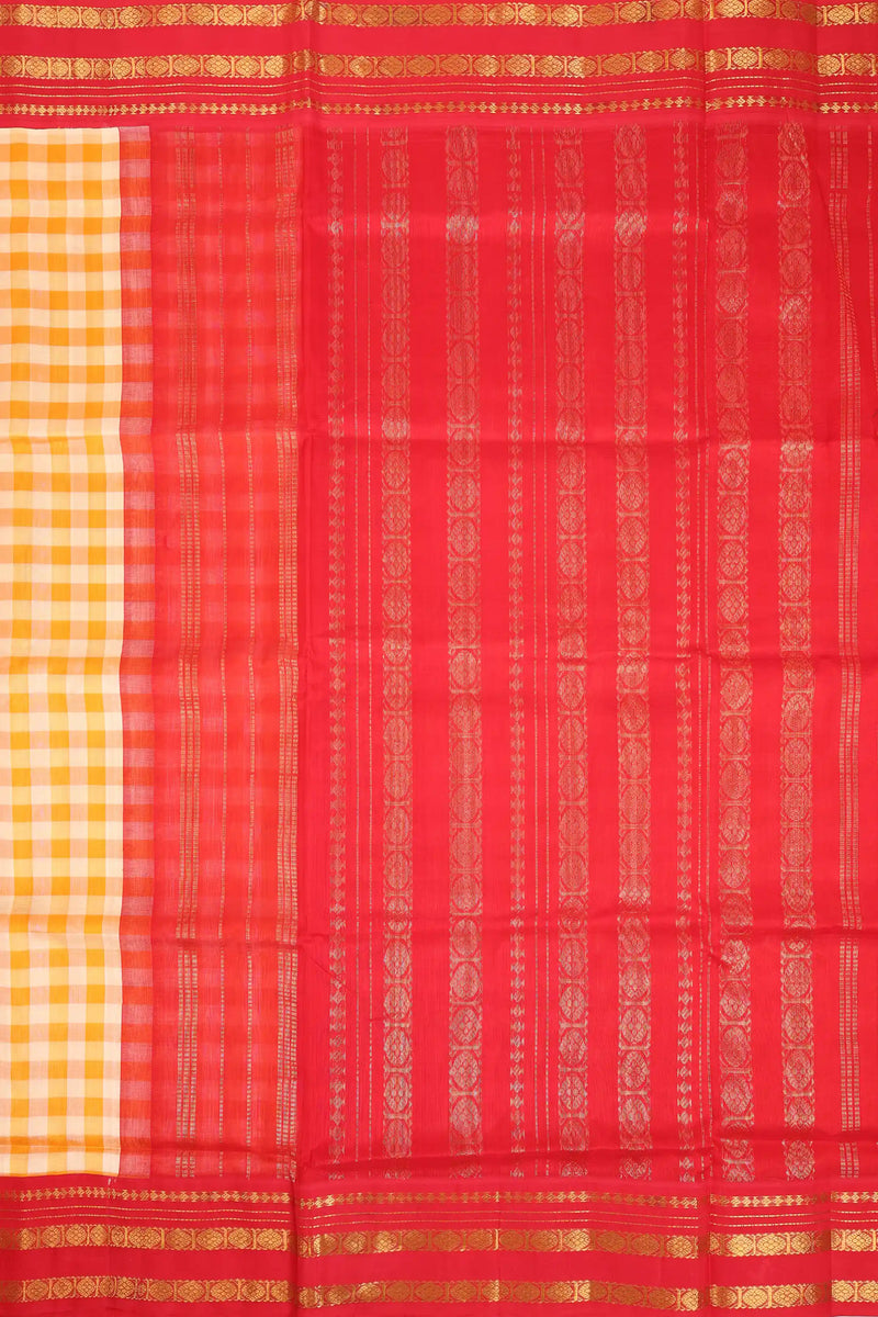 Yellow & Red Handwoven Silk Cotton Kanchipuram Saree