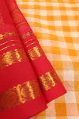 Yellow & Red Handwoven Silk Cotton Kanchipuram Saree