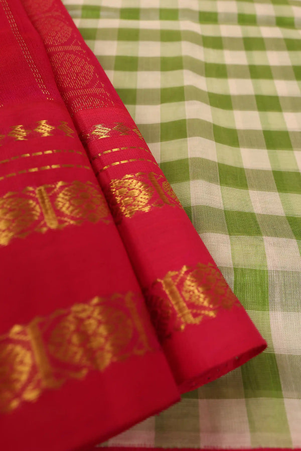 Green & Red Handwoven Silk Cotton Kanchipuram saree