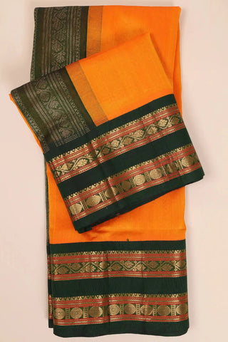 Yellow & Green Handwoven Silk Cotton Kanchipuram Saree