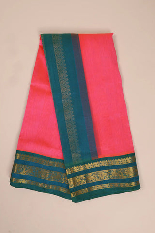 Pink & Teal green Handwoven Silk Cotton Kanchipuram saree