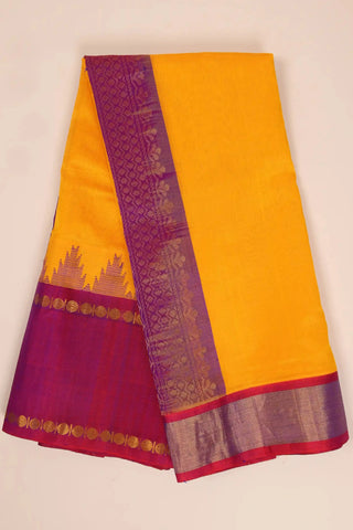 Yellow & Purple Handwoven Silk Cotton Kanchipuram saree