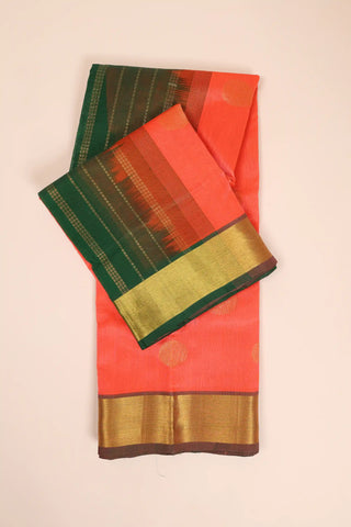 Sea green & Pink Handwoven Silk Cotton Kanchipuram saree