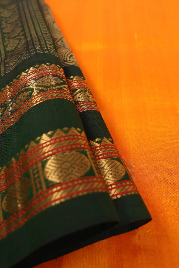 Yellow & Green Handwoven Silk Cotton Kanchipuram Saree