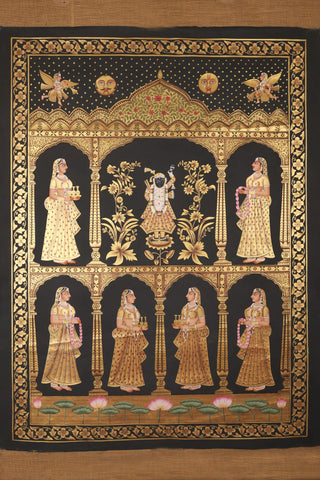 Hand-painted Pichwai Painting of Lord Shrinathji with Gopis