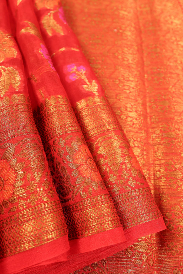 Floral Banarasi Georgette Saree with Red base