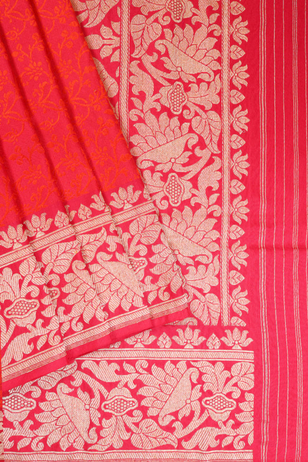 Red-Orange Banarasi Silk Saree