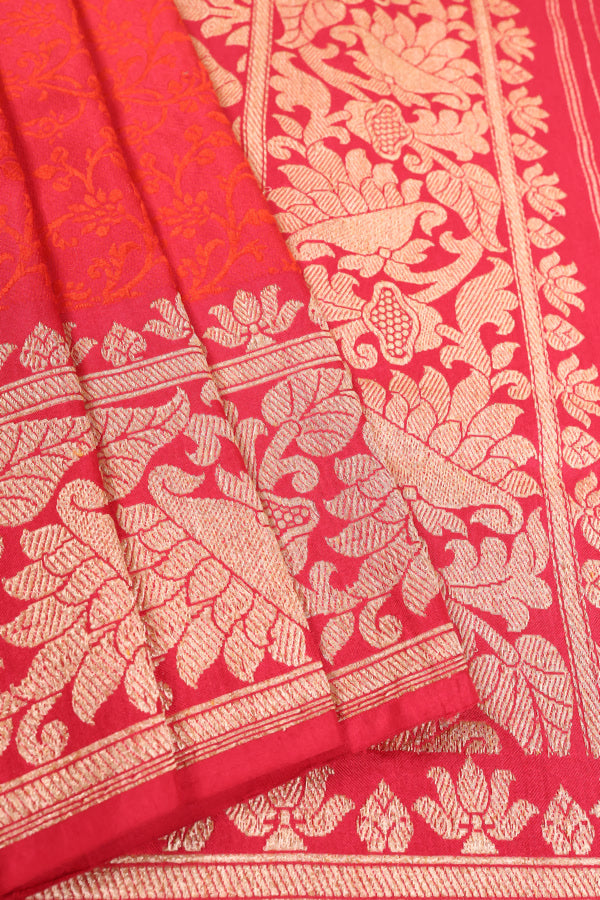 Red-Orange Banarasi Silk Saree