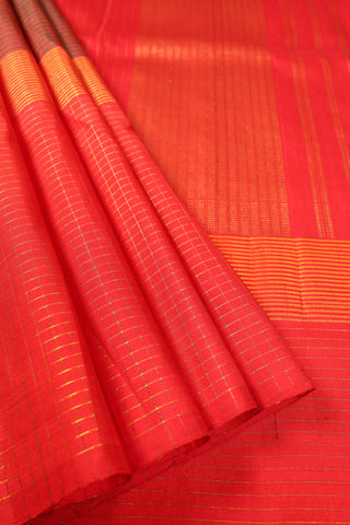 Red Kanjivaram saree with Checks