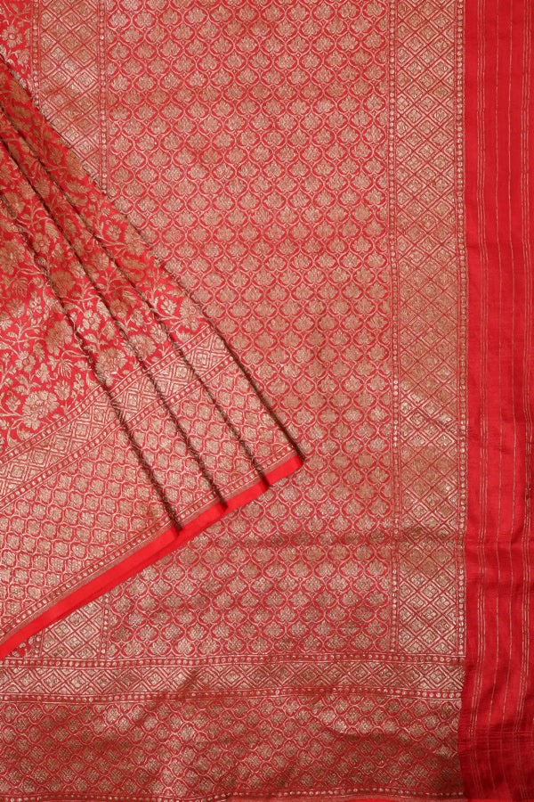 Maroon-Red Banarasi Pure Silk Saree with Antique Zari