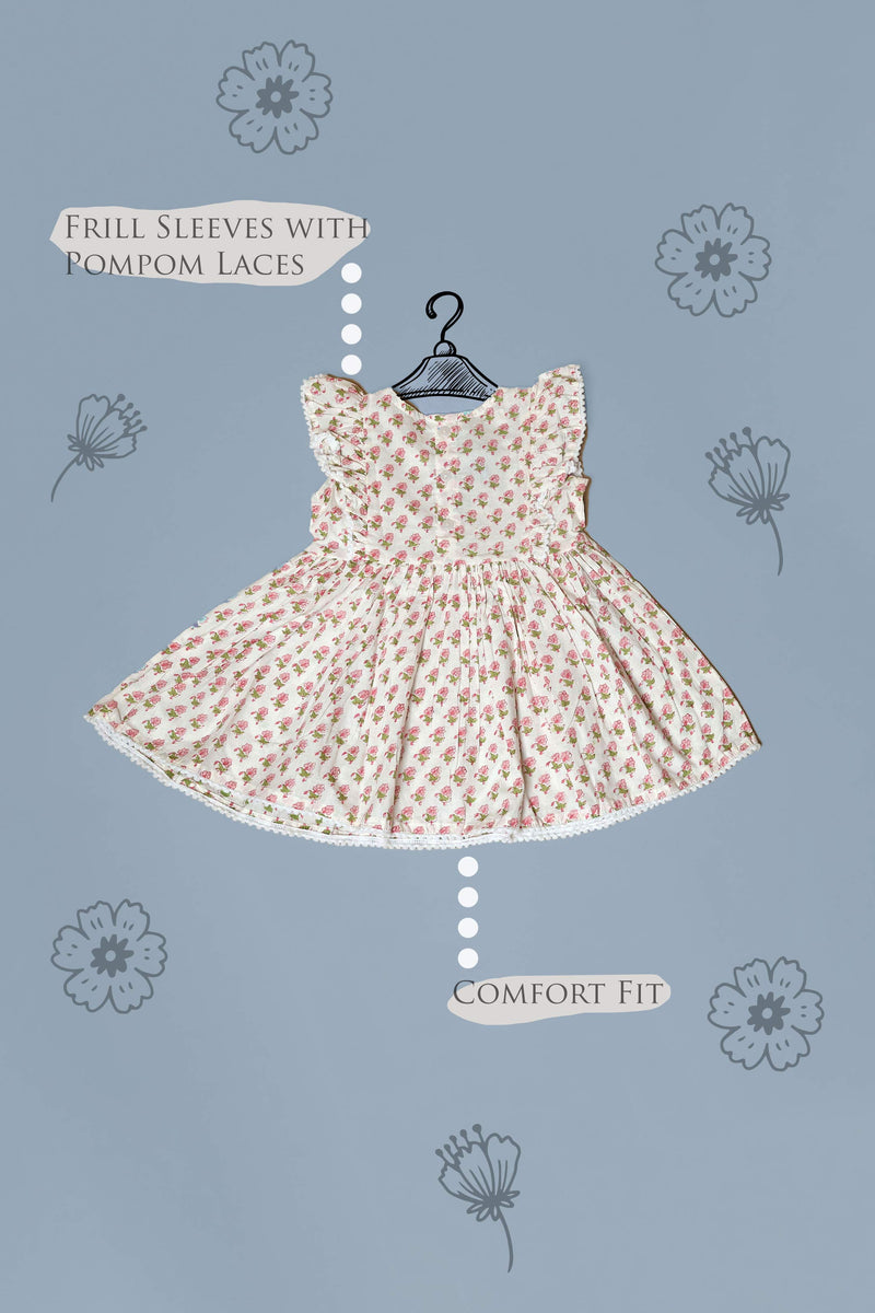 Floral print White cotton frock