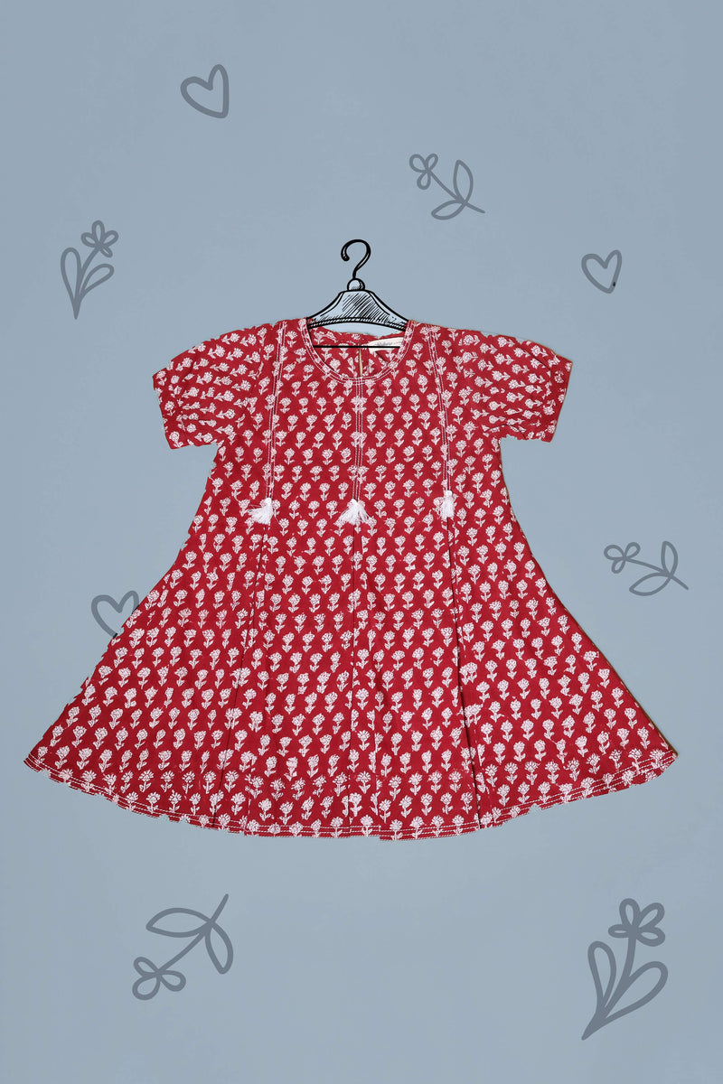 Floral print Red cotton frock