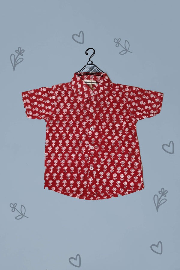 Floral print Red cotton shirt