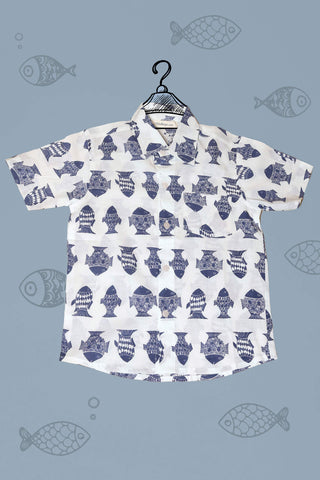 Fish print White cotton shirt