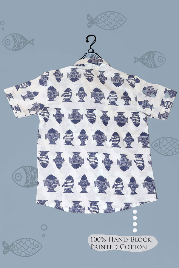 Fish print White cotton shirt