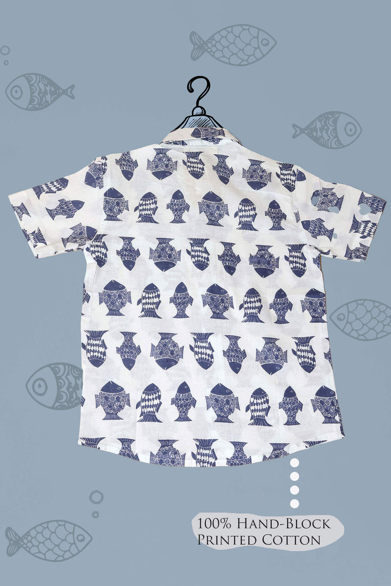 Fish print White cotton shirt