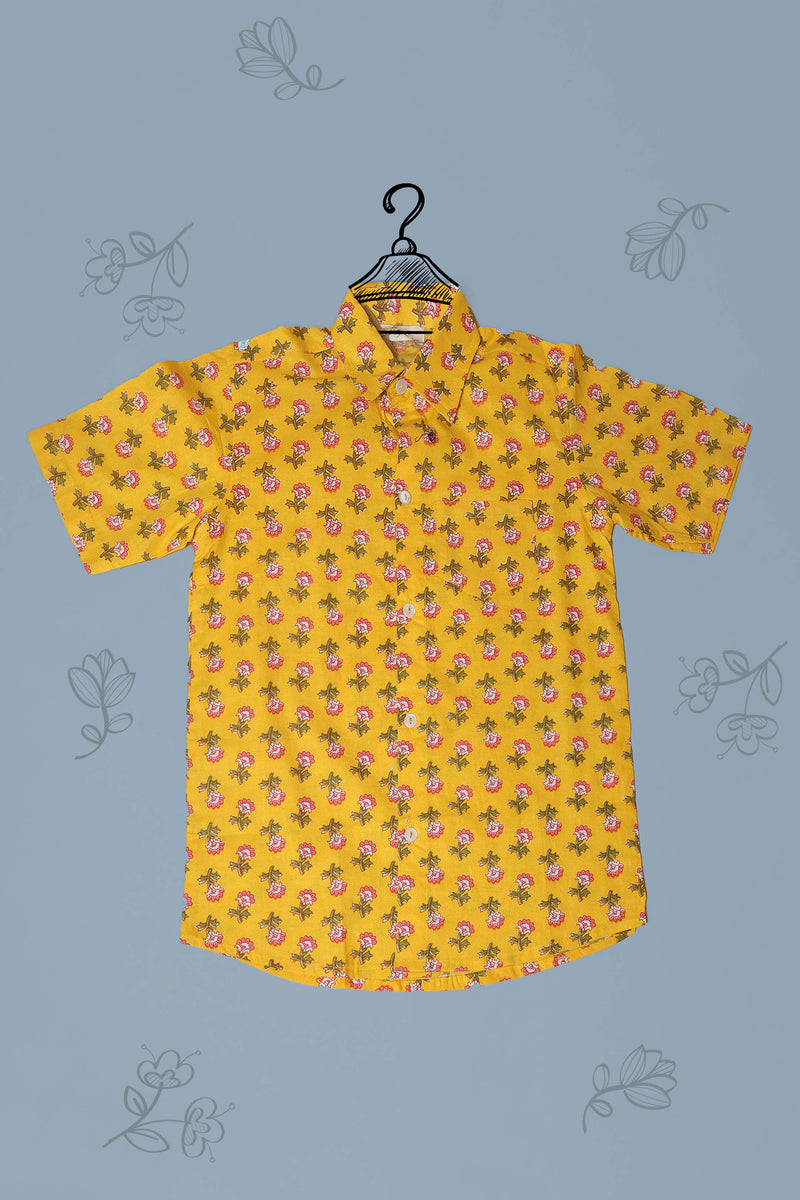 Floral print Yellow cotton shirt