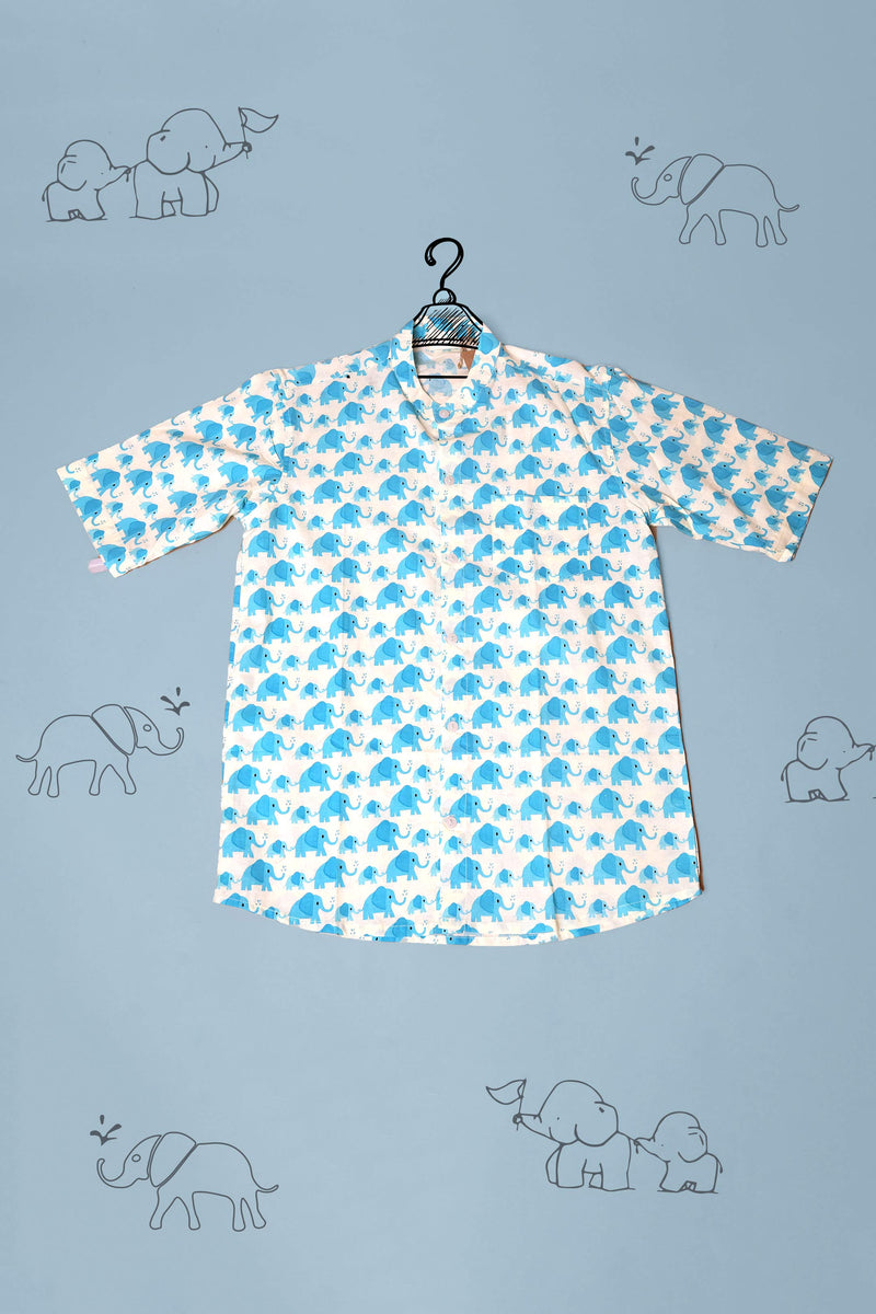 Blue Elephant print cotton shirt