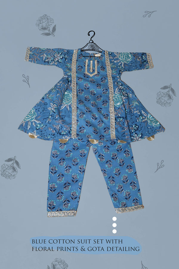 Floral print Blue cotton suit set