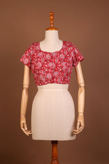 Floral Fantasy Red Cotton Blouse