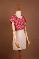 Floral Fantasy Red Cotton Blouse