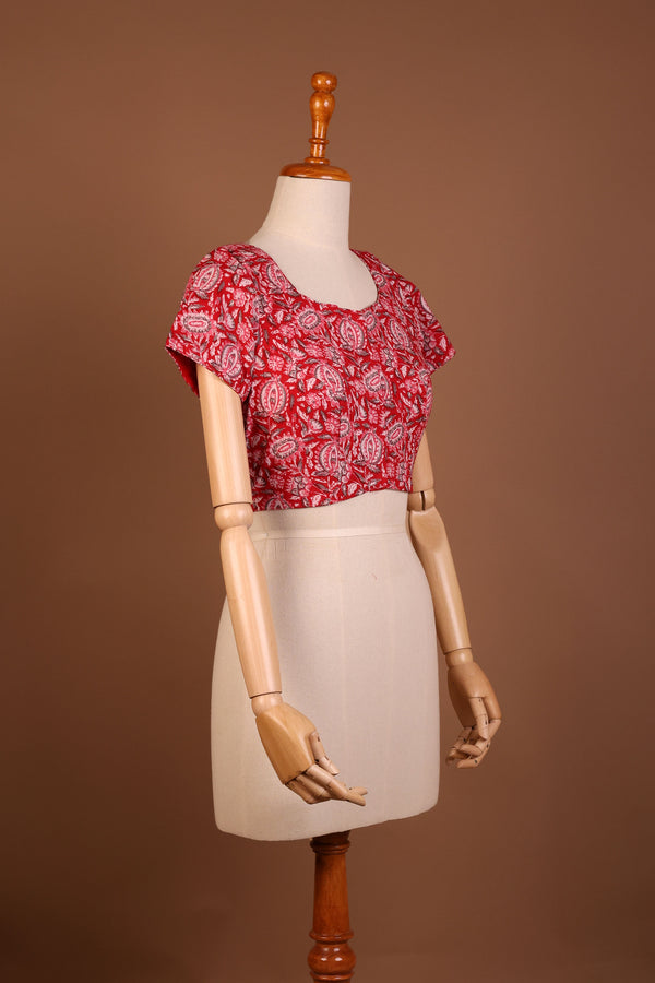 Floral Fantasy Red Cotton Blouse