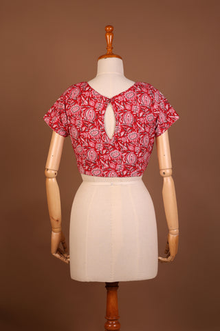 Floral Fantasy Red Cotton Blouse