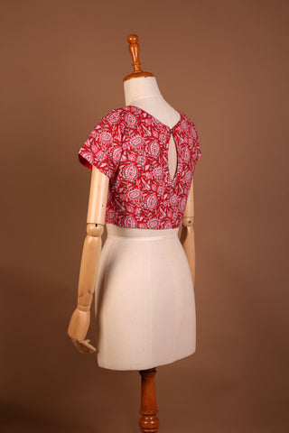 Floral Fantasy Red Cotton Blouse