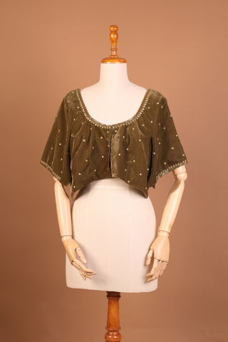 Jade Green silk velvet blouse