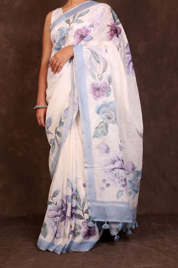 White Handloom Linen Saree