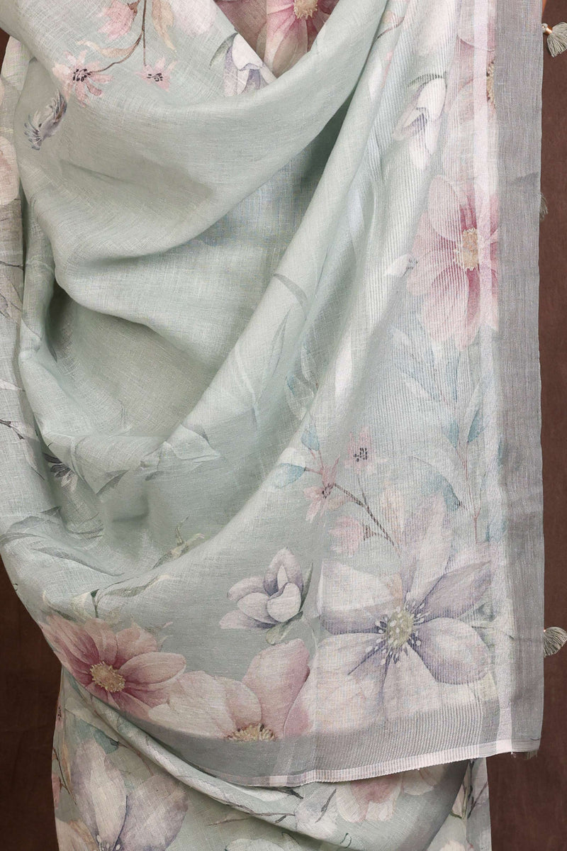 Pista Green Handloom Linen Saree