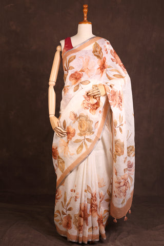 Peach Linen Saree