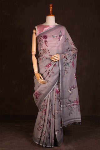 Grey Linen Saree