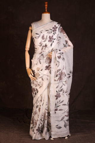 White Linen Saree